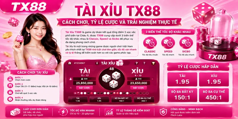 Tài xỉu Tx88 – Cách chơi, tỷ lệ cược và trải nghiệm thực tế